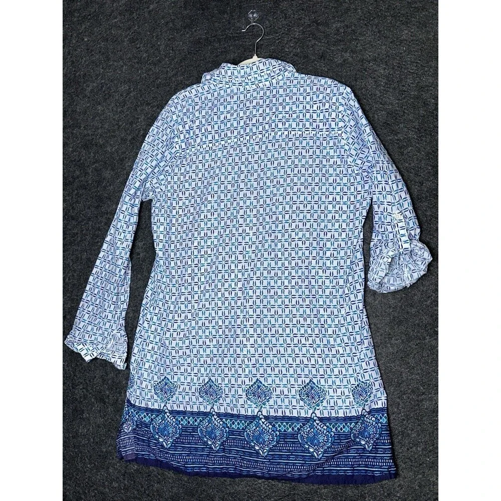 Tommy Bahama Tunic Dress Blue White Geometric Print Sz M